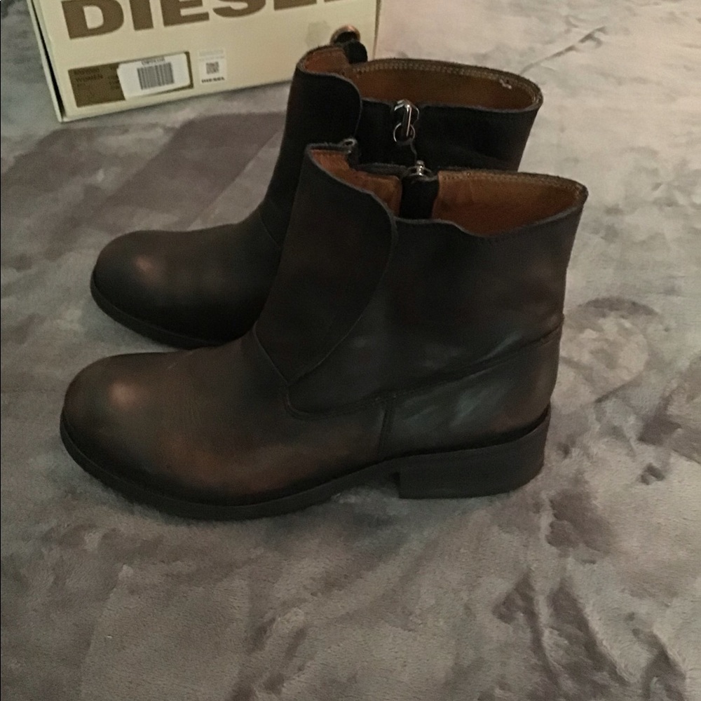 Diesel Dark Brown Leather Short Booties - Size 40 - Picture 4 of 8